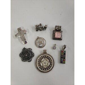 Vintage To Now Pendant Lot Of 8 Silver Tone Only 1 Marked BEST, No Others Marked